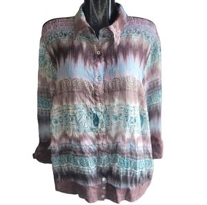 Bill Blass Jeanswear Multi Colored Semi Sheer Blouse 2X
